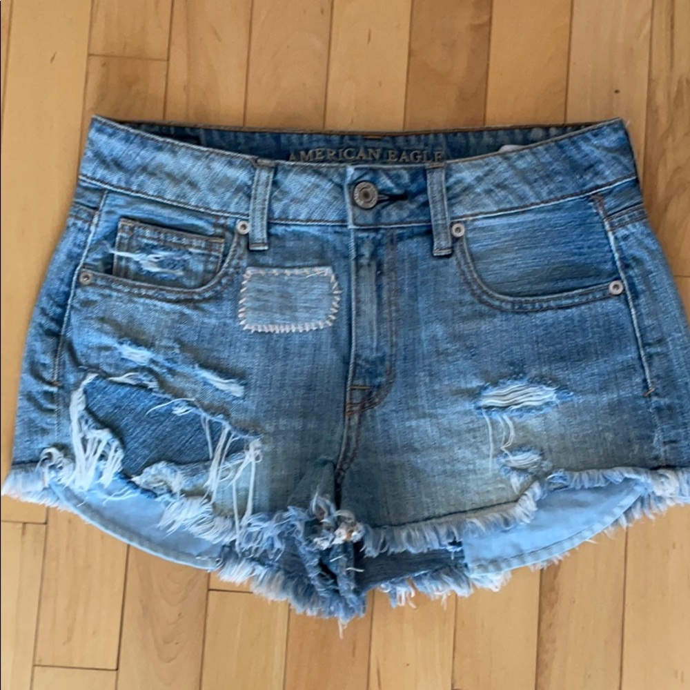 American Eagle Jean Shorts Patches Rips Size 4